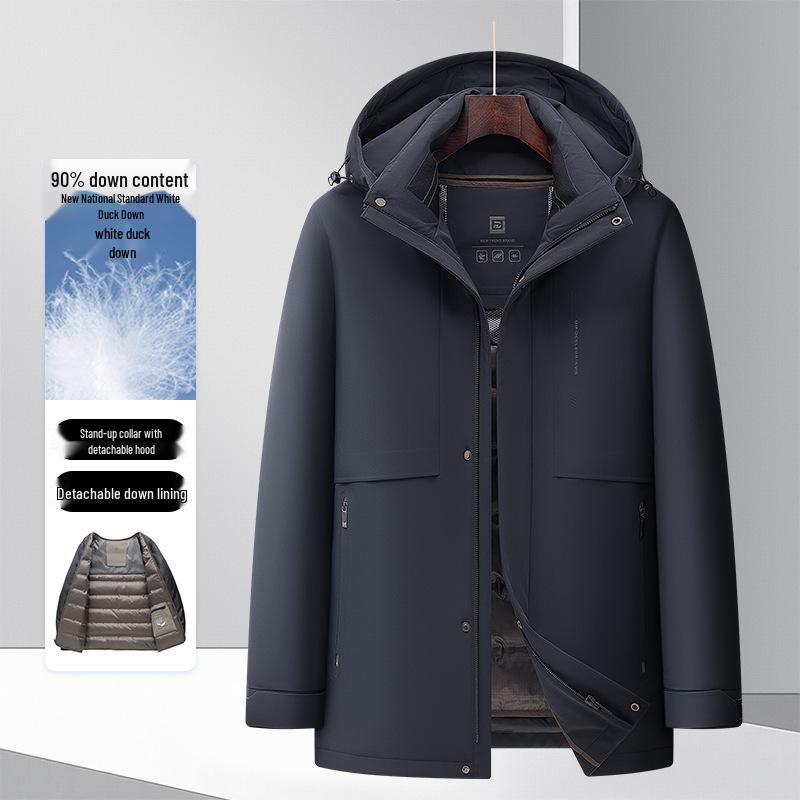 Men's 2025 Winter Mid-Length Down Jacket - High-End, Thickened White Duck Down, Business Casual Style