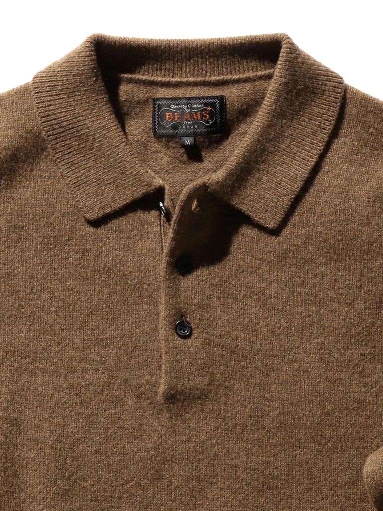 Beams Plus Knit Polo Size 38120004103 Men's 9-Gauge Shirt, Brown, M,