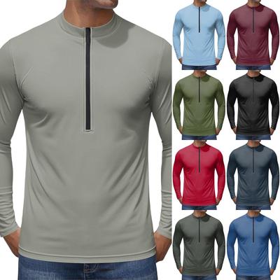 Men's Long Sleeve Quarter Zip Pullover Breathable Quick Dry Athletic Shirt Lightweight Stretchy Performance Top for Outdoor Activities