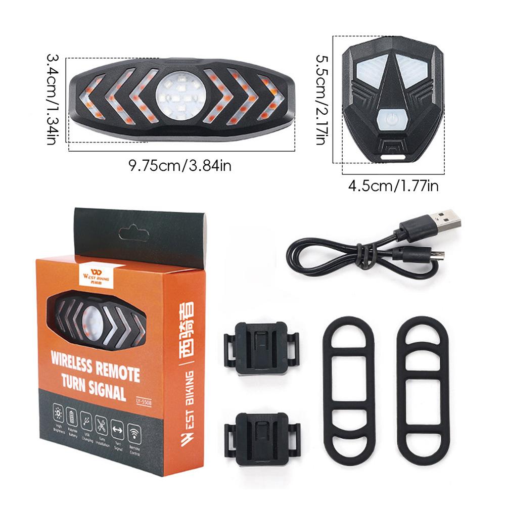 Rechargeable Warning Bike Lights with Turn Signals Cycling Back Light Wireless Remote Control Bike Rear Light for Night Riding