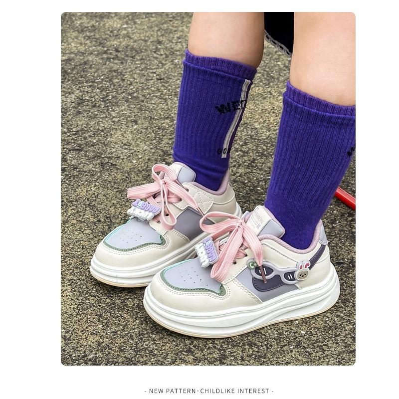 Girls Cartoon Print Soft Sole Casual Sneakers Kids Ages 4-6 Low Top Mesh Lining Breathable Synthetic Leather Shoes With