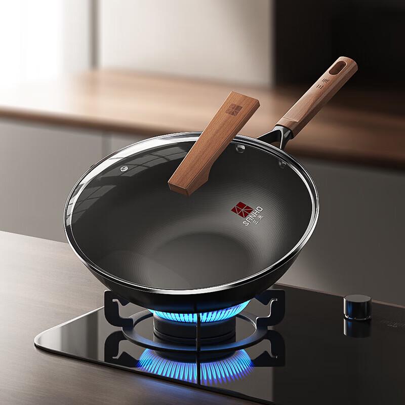 Sanhe 0-Coating Non-Stick Iron Wok, 34cm Round Bottom