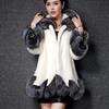Moda Invernale Donna Cappotto con Cappuccio Peloso Caldo Pelliccia Bianco Nero Coniglio Pelliccia di Visone Casual Soprabito (Taglie forti S-5XL)