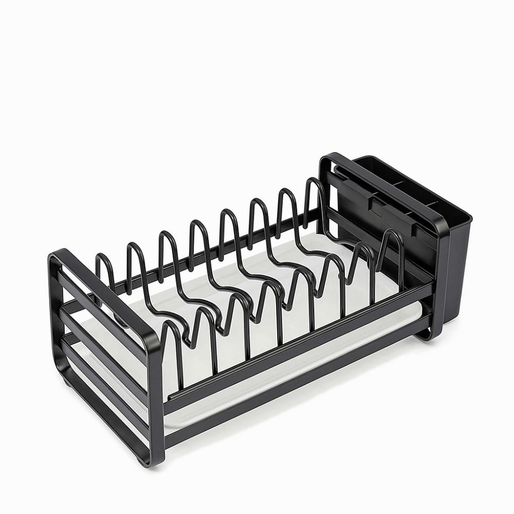 Multi-Functional Bowl Rack Pull-Out Design with Utensil Holder Drainage Storage Rack Carbon Steel Cabinet Drawer Rack