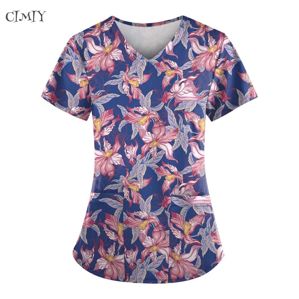 Women's Nurse Short Sleeve Surgical Uniforms Woman Soft Scrub Top Tee with Pockets Breathable & Easy Care Fabric Nurse Tops