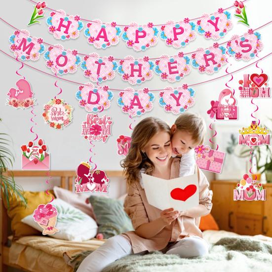 

Yousheng 1 Set Mother Day Party Decorations Set Letter Print Flag Cards Spiral Pendants Easy Installation Banner Decoration B