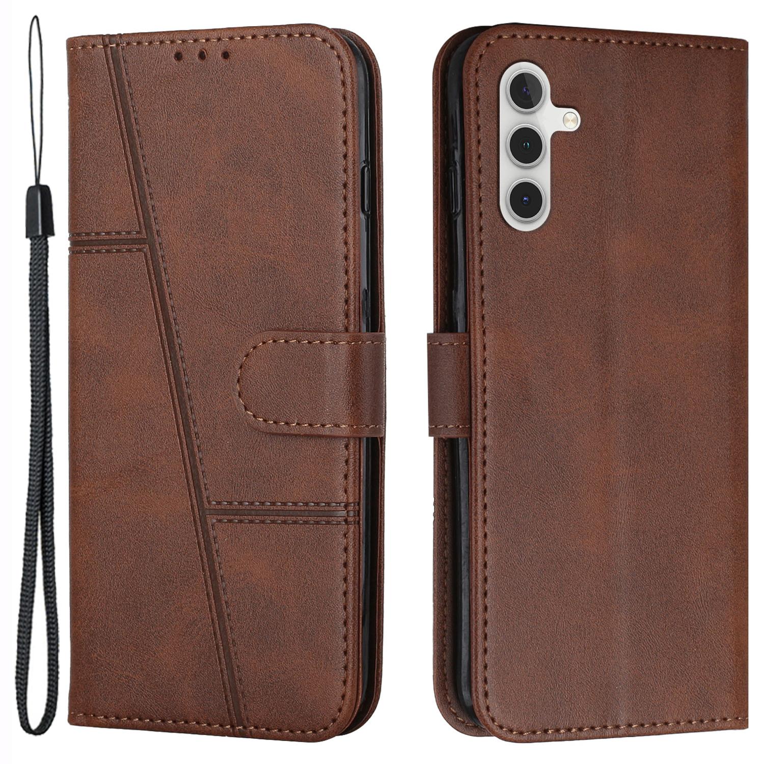 

For Samsung Galaxy A25 5G (Global) (161.0 x 76.5 x 8.3mm) Cell Phone Case Calf Texture Leather Wallet Cover Brown