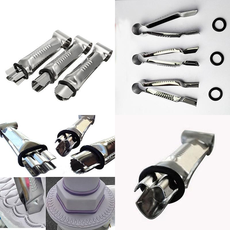 

3pcs Stainless Steel Cake Lace Curve Clips Fondant Border Clamp Crimper Cutter
