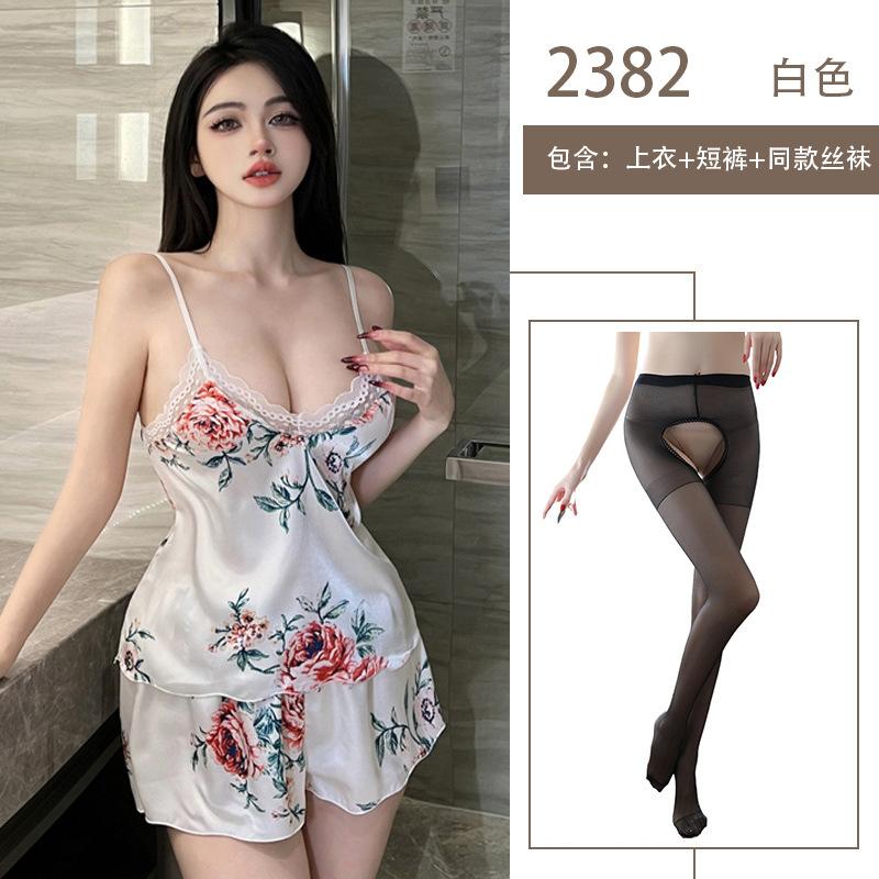 Sexy Sexy Pure Sexy Clothes Printed Suspender Shorts Two-piece Set Lace Seduction Set