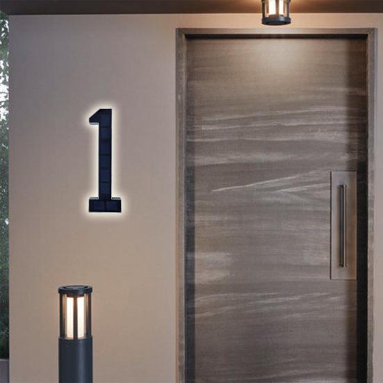 מספר בית מואר סולארי תאורת חוץ מספר כתובת LED מאיר עמיד למים מספר בית מודרני שלט כתובת לדלת כניסה חיצונית