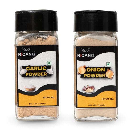 Ricano Garlic Powder 45g & Onion Powder 45g Combo (Pack of 2) | Spices | Pure , Natural & Fresh | White Onion | Aromatic Spice Set | Ready To Use