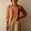 Damen Freizeit Bluse Lockere Passform Rundhals Faltenfront Hemd Dreiviertel Ärmel Leichtes Oberteil für den Alltag