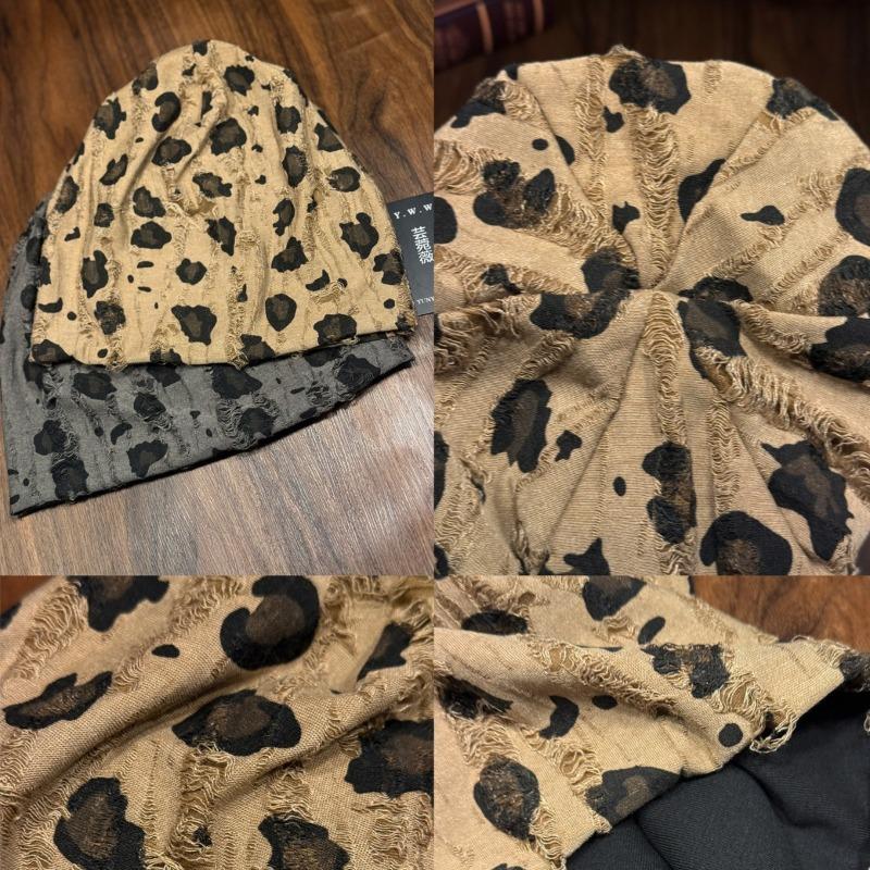 Women S Korean Style Distressed Leopard Print Slouchy Beanie Hat