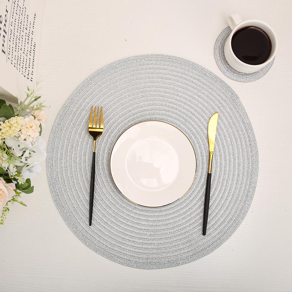 4/6/8 st Pärlförsedda PET 34cm Bordstabletter Set Runda Underlägg med Glasunderlägg för Halloween Jul Juldekoration Bordstablett