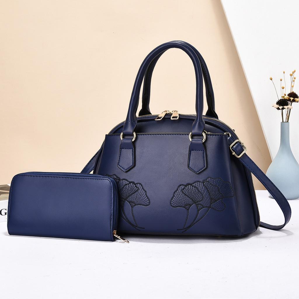 Womens Fashion Embroidered Tote Bag With Zipper Pockets For Daily Use