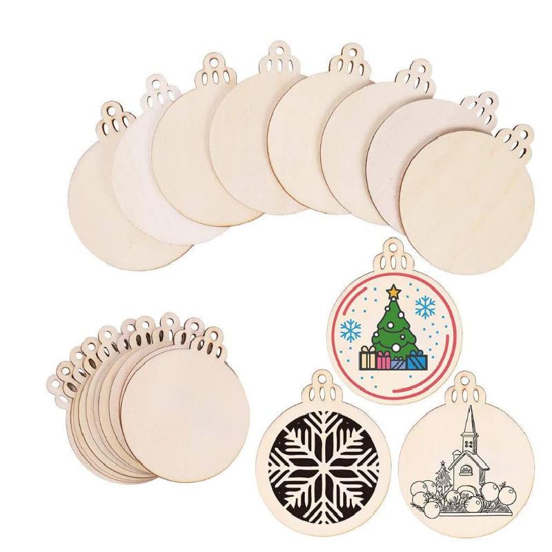 1pcs Merry Christmas Wooden Round Baubles Tags Christmas Balls Decoration DIY Craft Ornaments Christmas New Year Navidad Decor