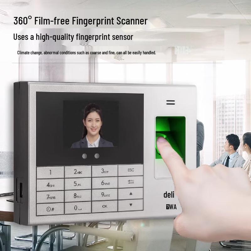 Deli Smart Fingerprint & Facial Recognition Attendance Machine CN Plug (adapter Included)