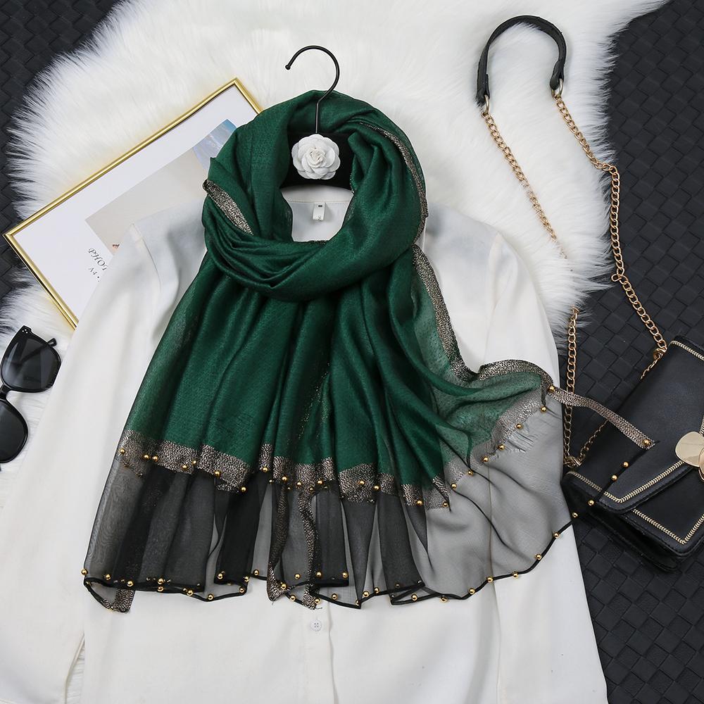 Fashion Luxury Silk Scarf For Women Shawls With Beads Long Scarf For Women Female Foluard Stoles Bandana Head Wraps Headscarf