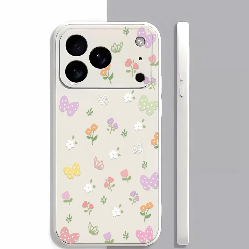 Soft Case For Iphone 12 15 Air 17E 11 13 14 16E 16 Plus 17 Pro Max Colorful Butterfly Flower Cover Case Funda iphone 17 белый