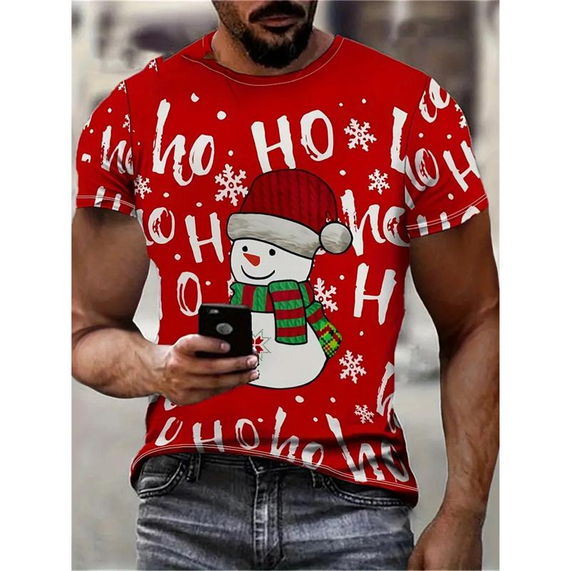 Christmas Tree Pattern Men's T-Shirt Funny Santa 3D Print Summer Casual Short Sleeve Crew Neck Top