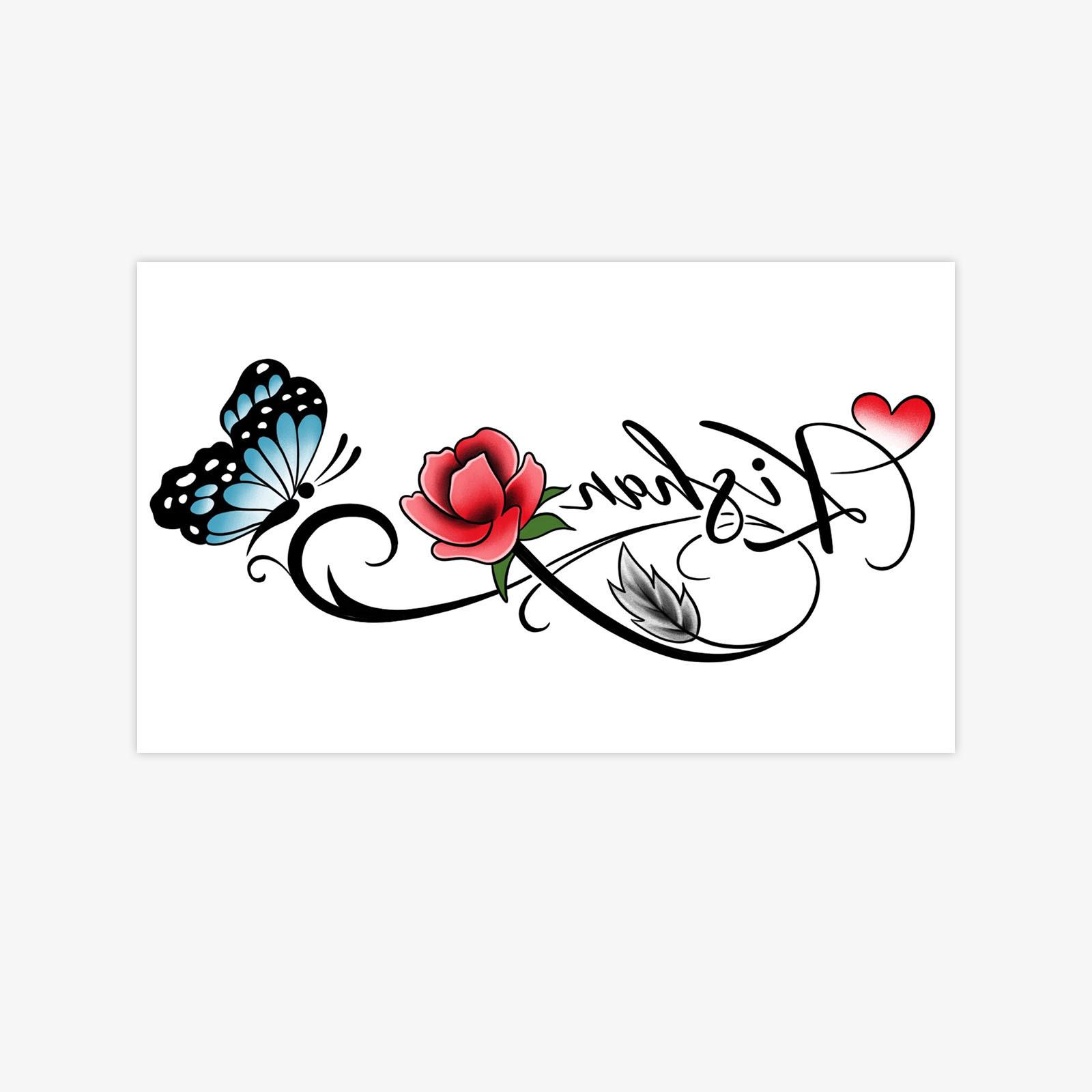 

Rose Butterfly Letter Tattoo Sticker, Waterproof And Long-Lasting, Wrist Model, Gentle Atmosphere 9*15
