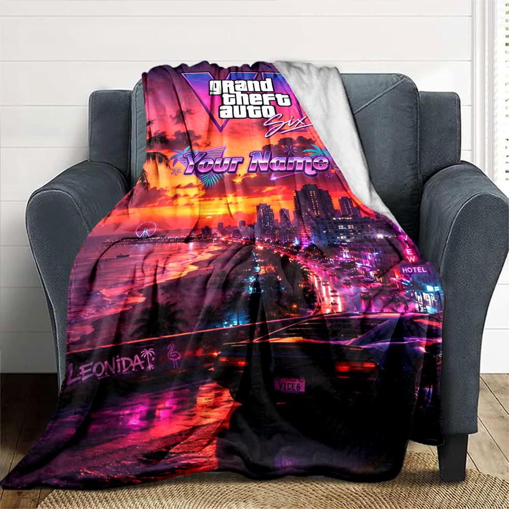 Grand Theft Auto Personalized Name Blanket Gift Customizable Blanket Soft & Cozy Suitable for Home Decor Bed Living Room Office All-Season Use