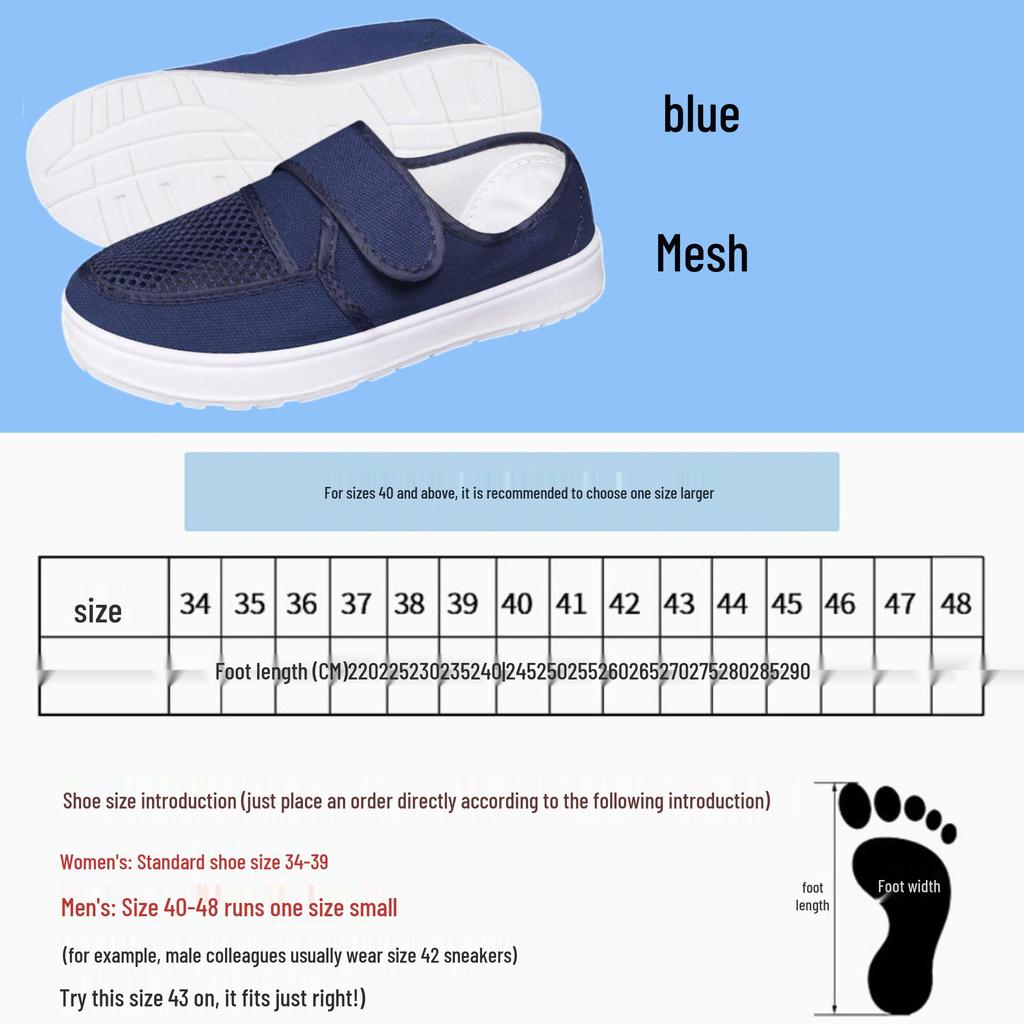 Breathable Anti-static Mesh Shoes with Thick Soft Soles and Non-slip Velcro Canvas