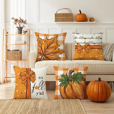 Pumpkin Halloween Cushion Cover Autumn Maple Leaf Print Polyester Cushion Sofa Decorative Cushion Cover