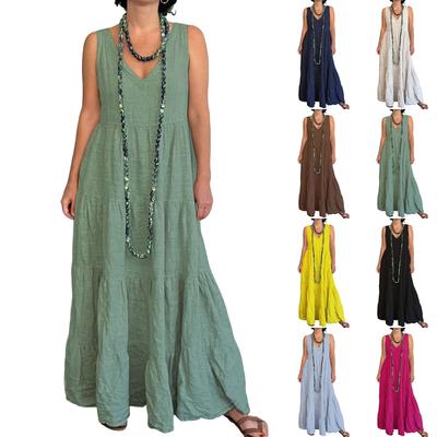 Modisches ärmelloses Damen-Hemdblusenkleid aus Baumwoll-Leinen-Mischgewebe in lockerer Passform
