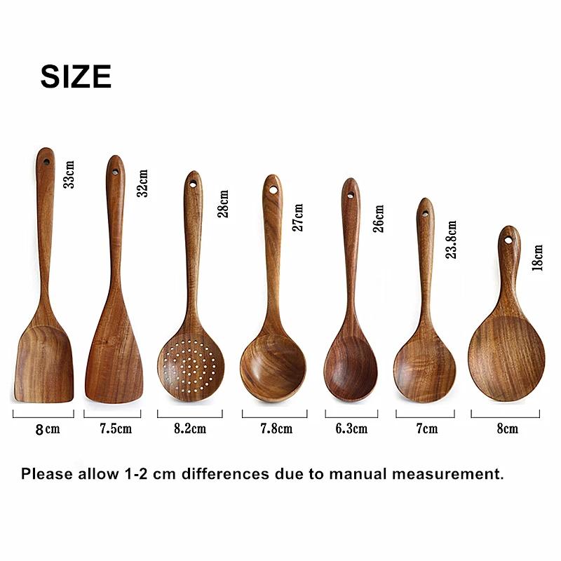 Thailand Teak Natural Wood Tableware Spoon Ladle Turner Long Rice Colander Soup Skimmer Cooking Spoons Scoop Kitchen Tool Set