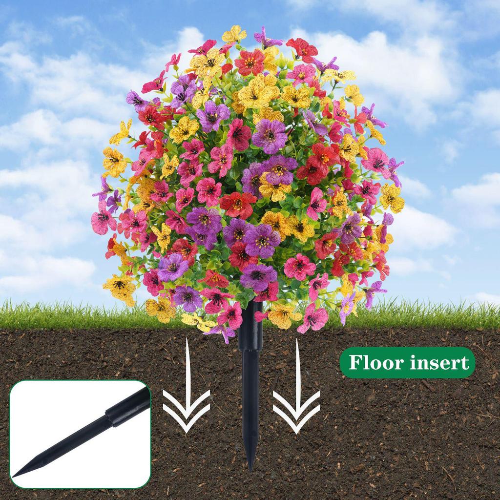 Violet Eucalyptus Garden Stake: Realistic Faux Flower Decoration with Ground Peg