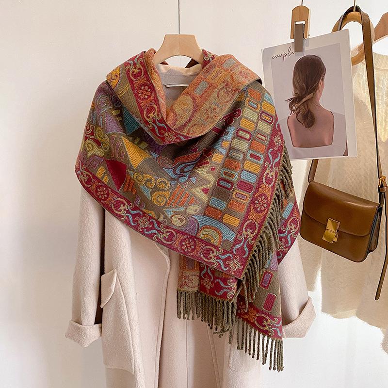 

Autumn and winter new core-spun yarn scarf women s versatile thickened tassel travel shawl warm imitation cashmere scarf 190CM