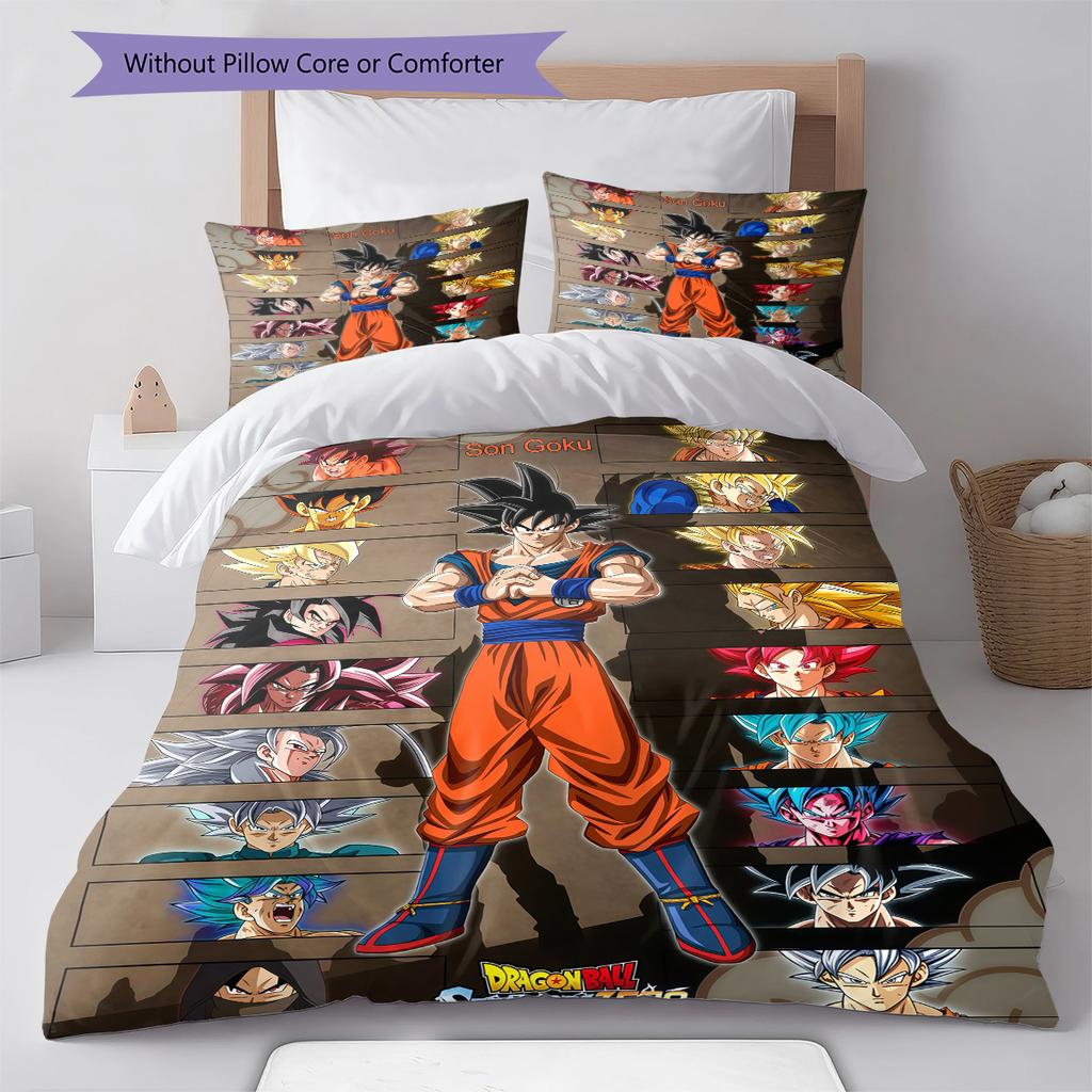Son Goku Pattern Bedding,Quilt Set Quilt Cover Pillowcase Home Birthday Gift (1 * duvet cover + 2 * pillowcase, without core)