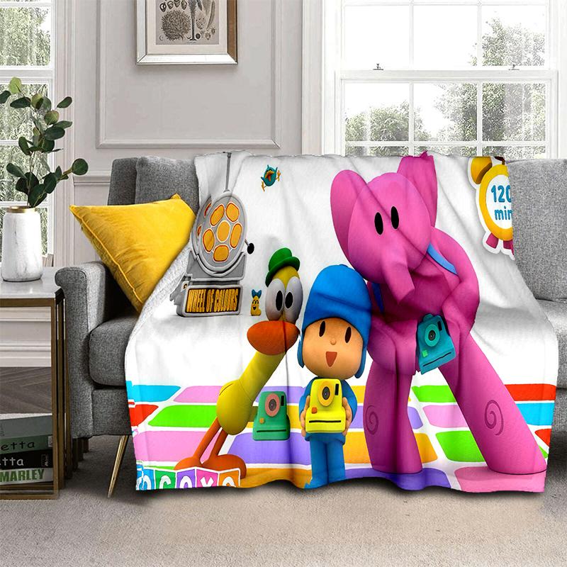 Coperta Cartone Animato 3D Divertente P-Pocoyo Elly Pato, Morbida Coperta da Lancio per Casa Camera da Letto Letto Divano Picnic Viaggio Ufficio Copertura Regalo per Bambini