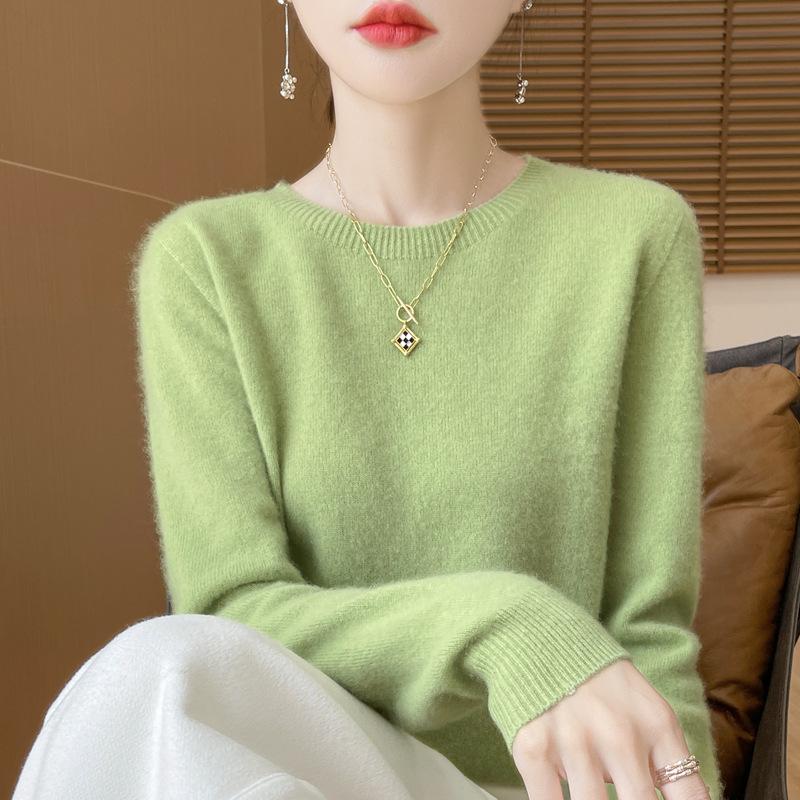 Höst/Vinter 100% Ull Rundhals Slim Fit Dammode Stickad Tröja