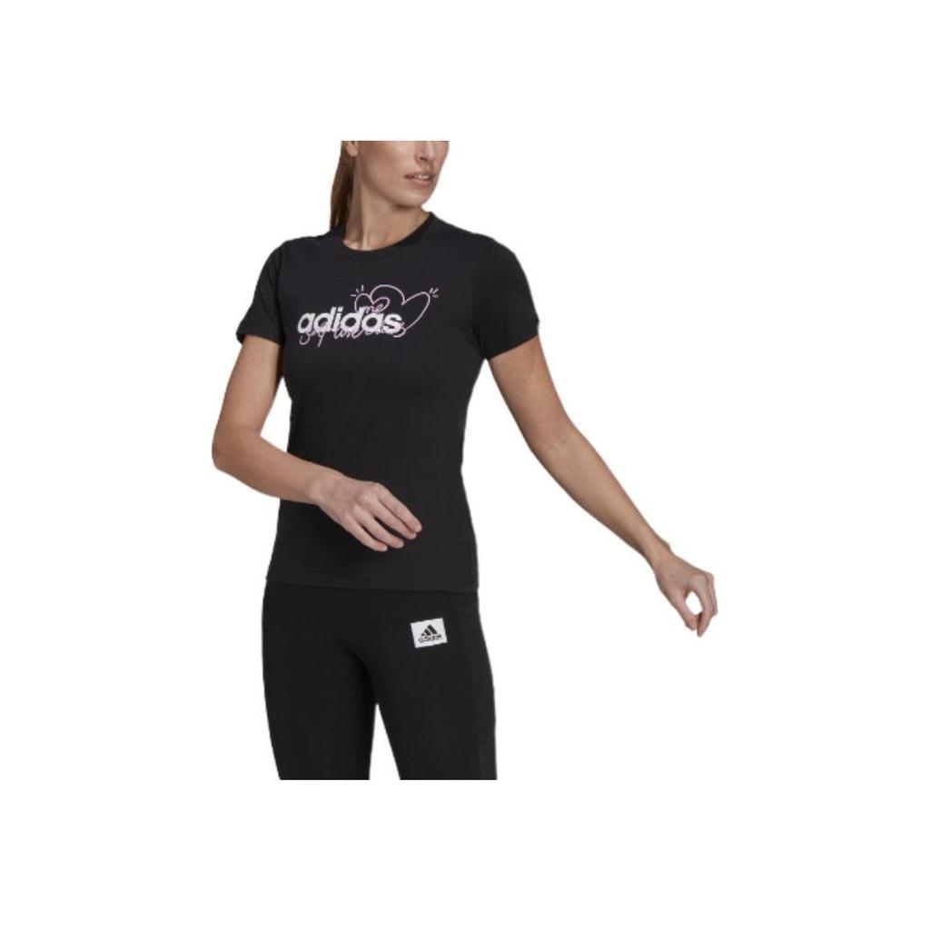 Adidas Heart Logo Letter Print American Vintage Fitness Training Comfortable Trendy Casual Sports Crew Neck Short Sleeve T-Shirt Women Tops GL6844