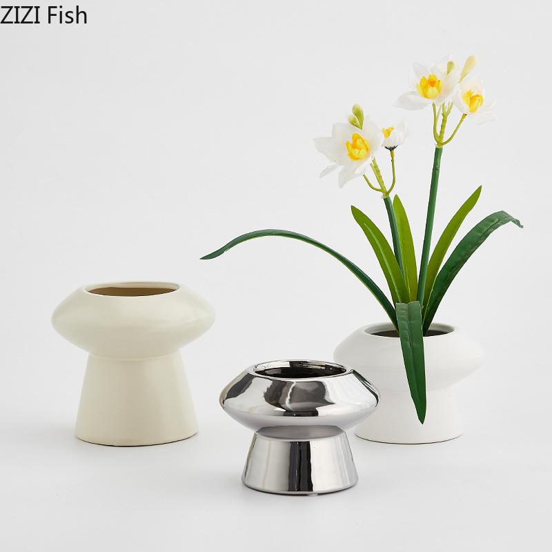 Simple Ceramic Flower Pot Modern Creative Flower Pot Home Decoration Desktop Decorative Plant Potes Simulated Plant Flower Vase