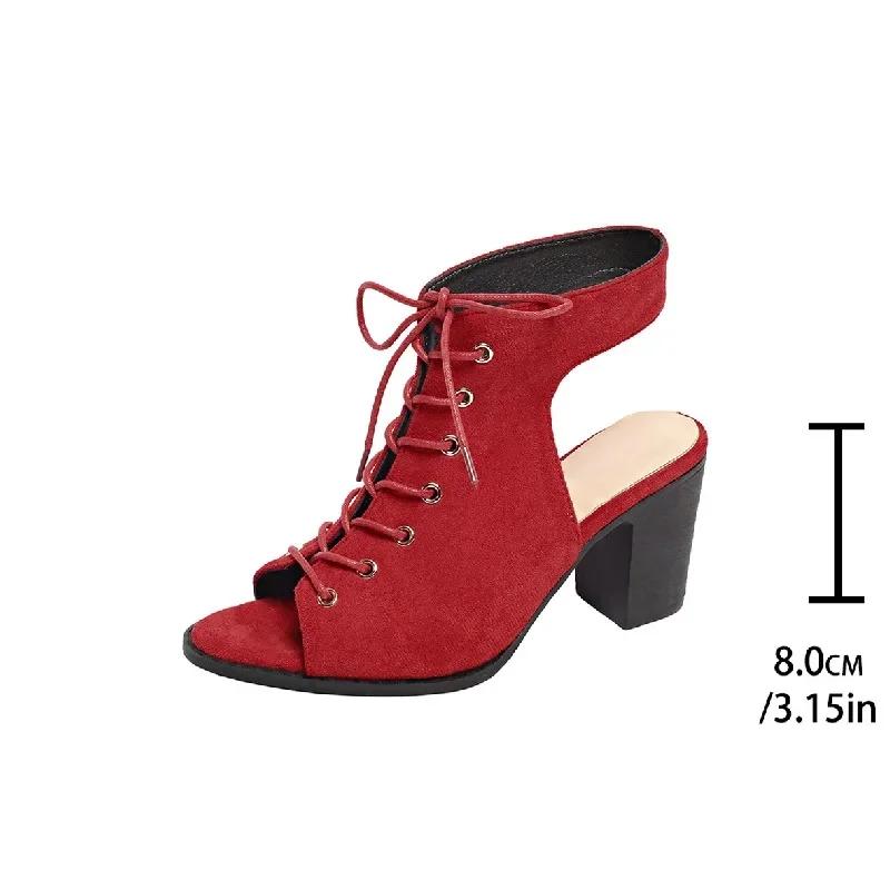 Mode Samt High-Top Sandalen Damen 2025 Frühling Sommer Vorgebunden Große Größe Außenhandel Damenschuhe Peep-Toe High-Heel Sandale