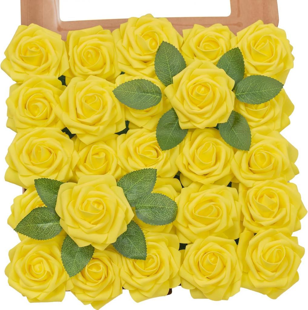 Pu European Gift Box With 8Cm Simulated Foam Roses And 50 Leaves In A Box, Home Floral Decoration