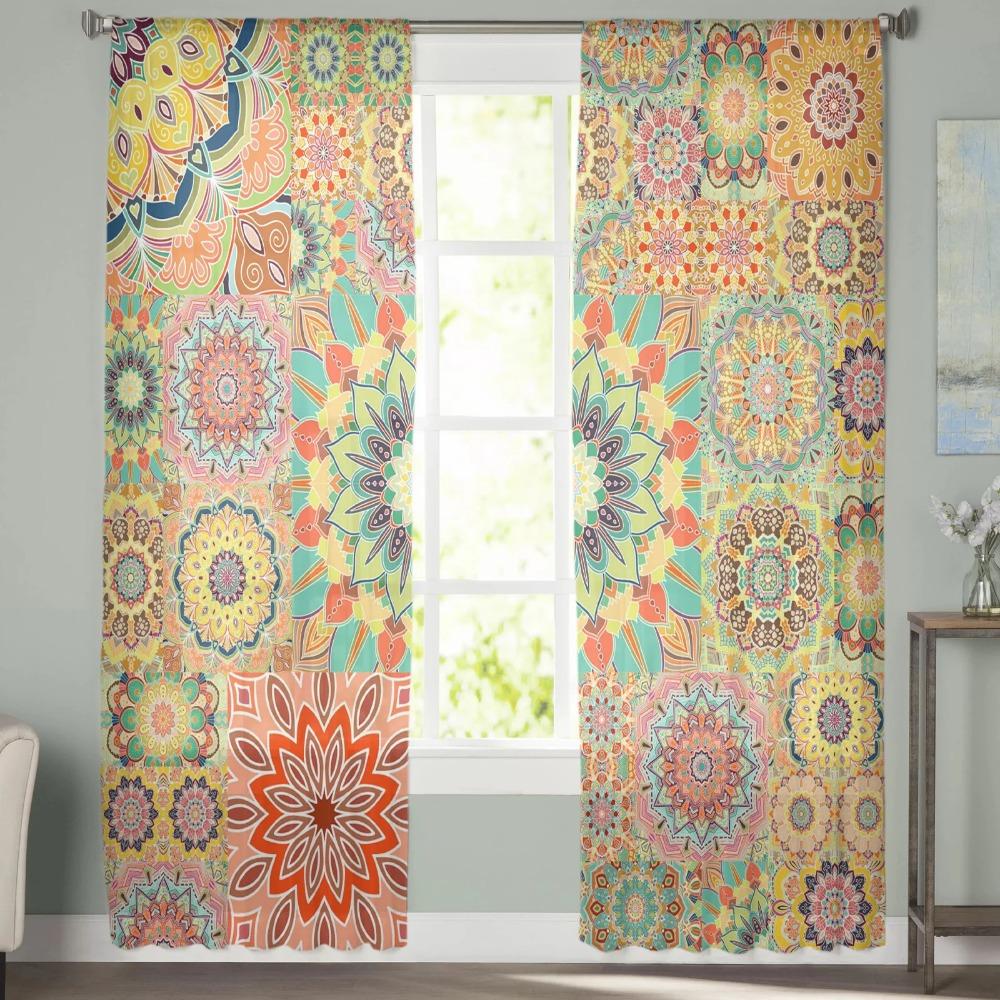 Bohemian Mandala Sheer Voile Curtains for Living Room Bedroom Exotic Style Window Tulle Curtains Transparent Chiffon Curtain