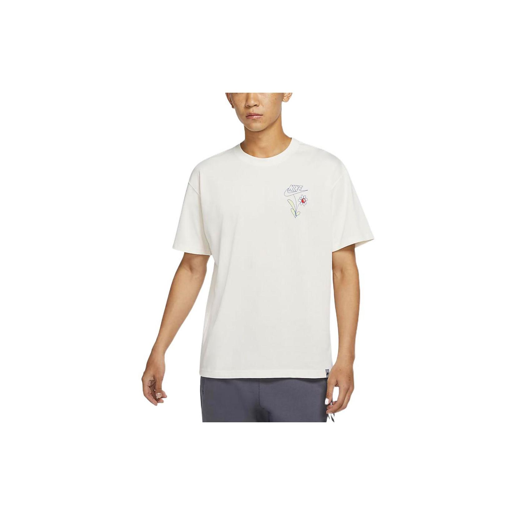 Nike Sportswear Solid Color Flowers Logo Printing Knit Casual Round Neck Short Sleeve White Men s DM2189-902 XXL