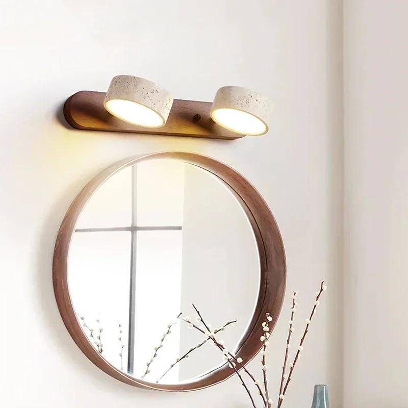 Travertine Wall Light, Wabi-Sabi Style Rotatable LED Lamp, Dimmable Lighting for Bathroom Mirror & Vanity Area