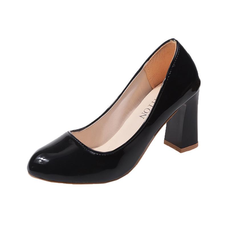 2025 summer foreign trade new low-top work shoes large size thick high heel shallow mouth foot cuff pointed thick heel round head women's shoes