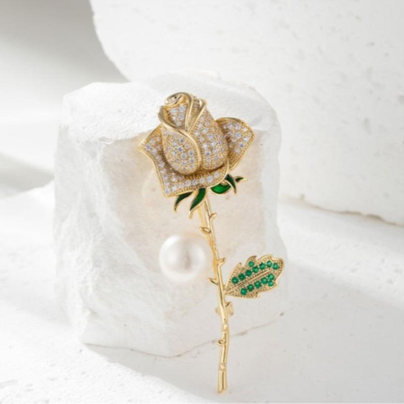 1Pc Chic Rose Brooch for Women Men Flower Plant Brooches Pins Inlaid Zircon Jewelry Trendy Accessories Party Gift