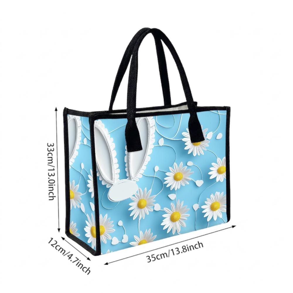 Cute Daisy Rabbit Tote Bag Casual Lightweight Daily Handbag for Women Outdoor Shopping Portable Carryall Bag