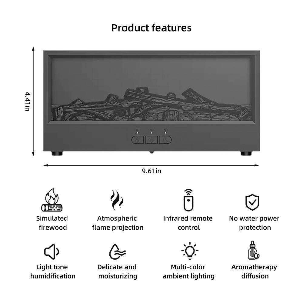 Cozy Ambiance Electric Fireplace Humidifier- Realistic Flame Effect & Adjustable Atmosphere Lighting for Creative Office Decor