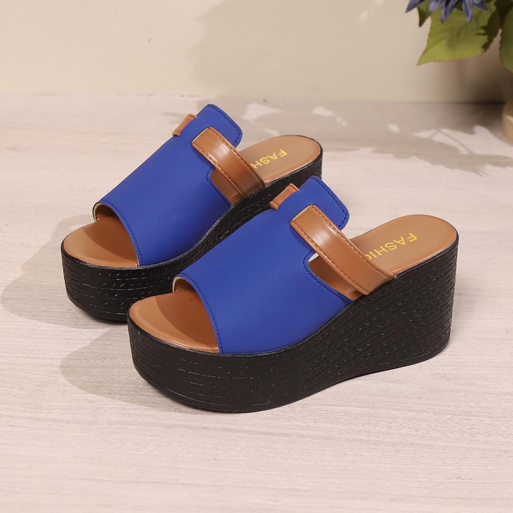 Fashion Wedges High Heel Sandals Slippers for Women Summer New Thick Bottom Beach Slipper Ladies Outside Wear Spelling Colour Slides