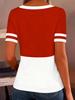 European-American Cross-border Fashion Color Block Zipper Short Sleeve Top