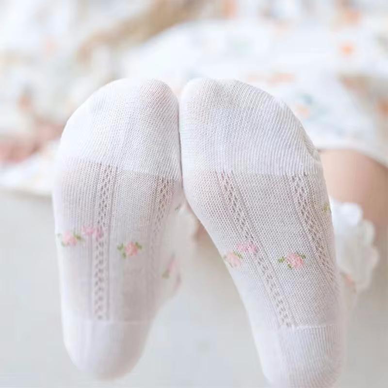 5Pairs/Lot Cute Kids Socks For Girls Boys Cotton Solid Princess Children Sock Casual Summer Mesh Thin Flower Cartoon Socks