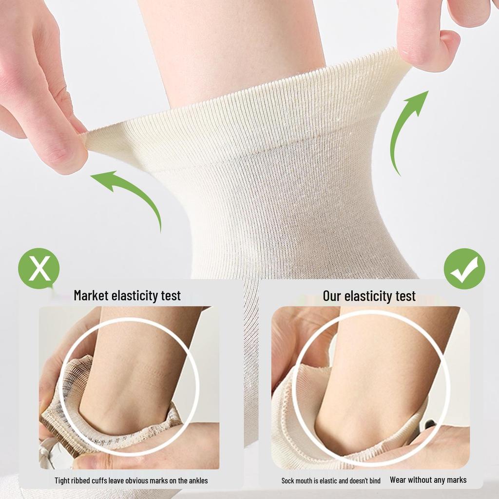 Women's Mid-Calf Summer Socks: Thin, Pure Cotton, Anti-Odor, Boneless, Postpartum, Black or White